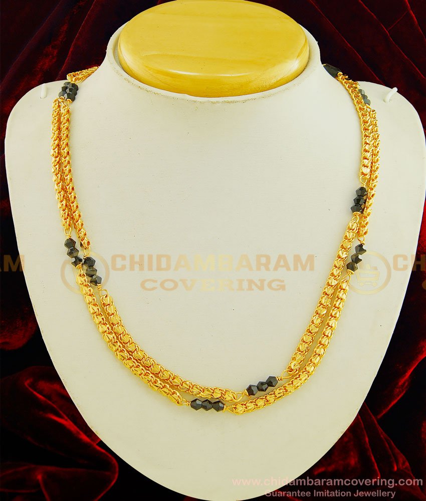 BBM1002 - Gold Plated Muslim Karimani Mala Double Line Heartin Chain with Black Crystal Chain Online