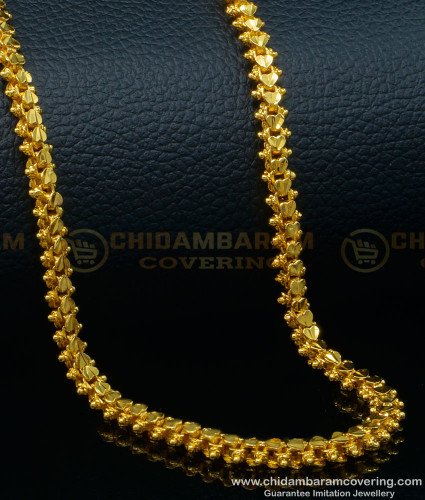 SHN095 - 18 Inches Heart Design One Gram Gold Short Chain Designs for Female