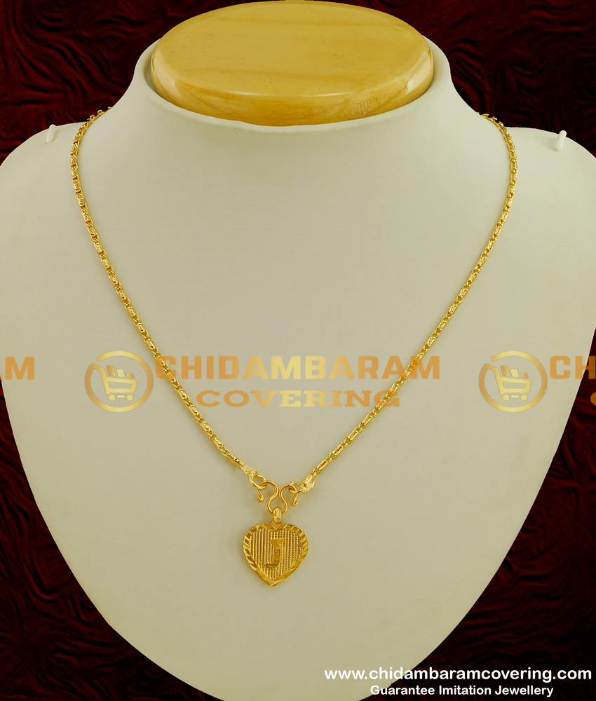 SCHN068 - Gold Plated Alphabet ‘J’ Letter Pendant with Chain for Boys and Girls