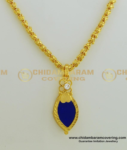 SCHN257 - Trendy American Diamond Blue Palakka Locket Pendant with One Gram Gold Chain Online 
