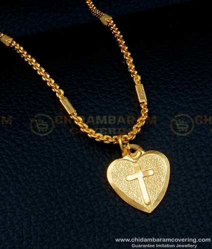 SCHN355 - South Indian Imitation Jewellery Short Chain with Gold Cross Pendant for Men   