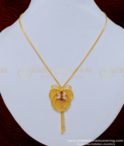 SCHN383 - Latest One Gram Gold Ad Stone Butterfly Design Pendant Chain Design Online