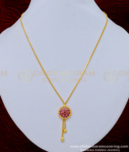 SCHN390 - Unique Ruby Stone Light Weight Gold Locket Chain Design for Female 