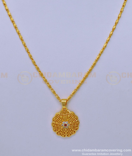SCHN410 - New Model Light Weight Ruby Stone Flower Dollar Chain One Gram Gold Jewellery
