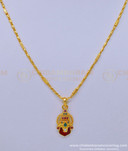 SCHN417 - Latest Daily Wear Short Chain with Ruby Stone Venkadtachalapathy Pendant Buy Online