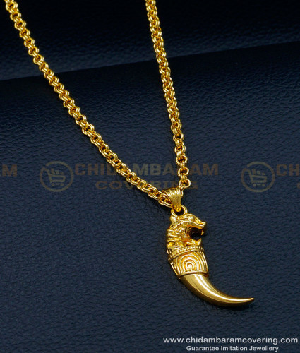 SCHN427 - Gold Plated Lion Nail Locket Design with Short Chain for Men 
