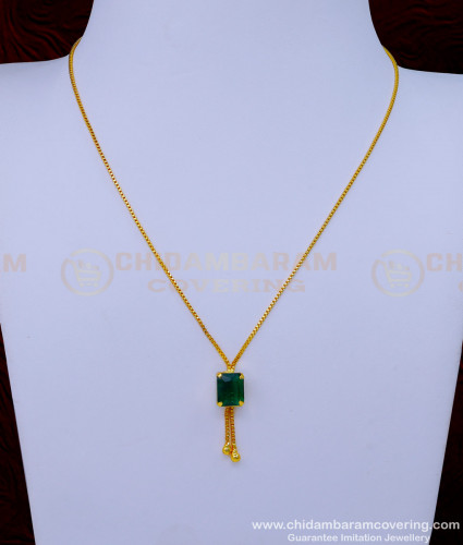 SCHN443 - Simple Single Green Stone Pendant with Short Chain Online 