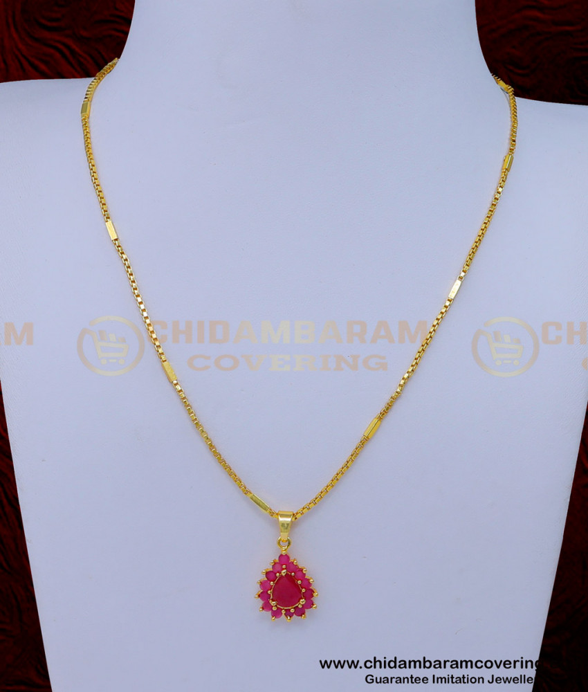 gold plated chain with guarantee,  flower pendant gold design, ruby pendant designs, ruby pendant designs latest, ruby pendant with gold chain