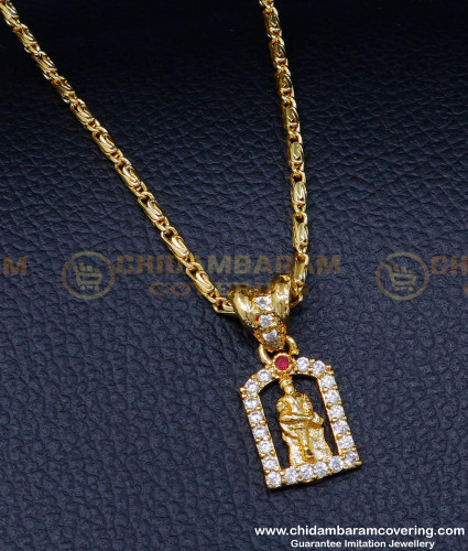 SCHN471 - Daily Use Simple Gold Chain with Stone Sai Baba Pendant 