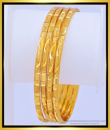BNG453 - 2.6 Size Attractive Matt Finish Gold Look Daily Wear Plain Bangles Set Buy Online