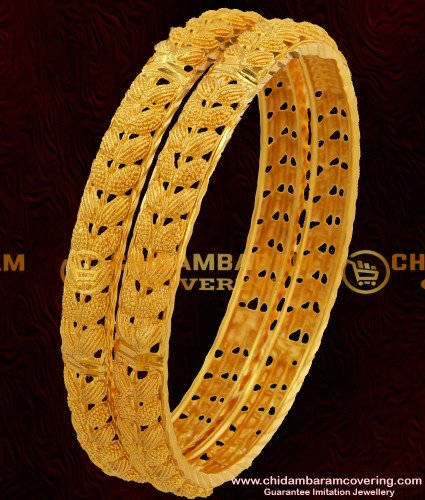 BNG049 - 2.6 Size Grand Look Double Side Leaf Design High Quality Bangles Gold Plated Jewellery Online
