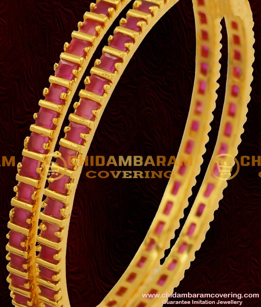 BNG059 - 2.6 Size Semi Precious Full Ruby Stone Bangles For Women 