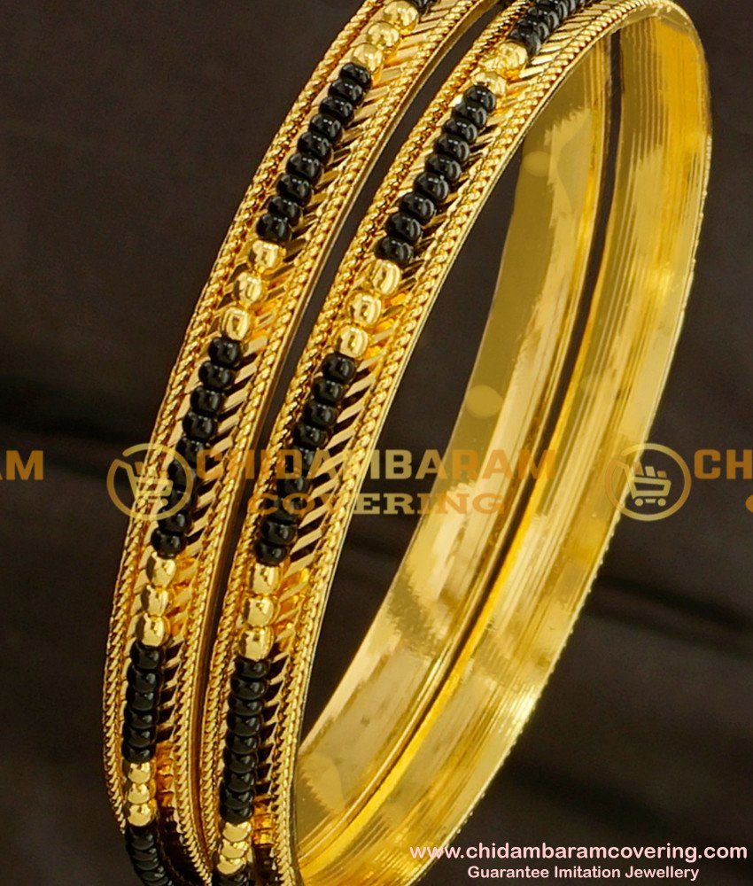 BNG093 - 2.4 Size Traditional Collection Black Bead / Karimani Bangles for Women
