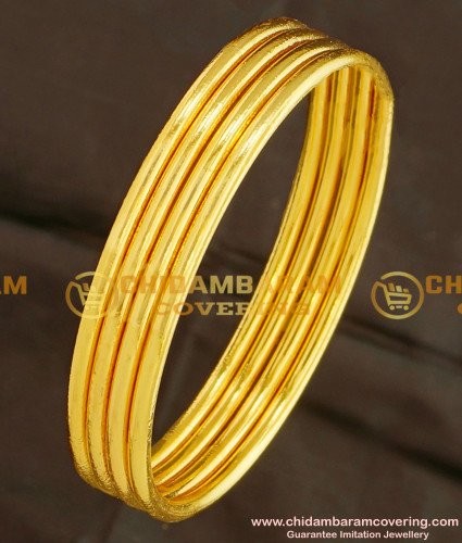 BNG104 - 2.6 Size Real Gold Look Solid Plain Bangles (Set Of 4 Bangles) Guarantee Bangles Online