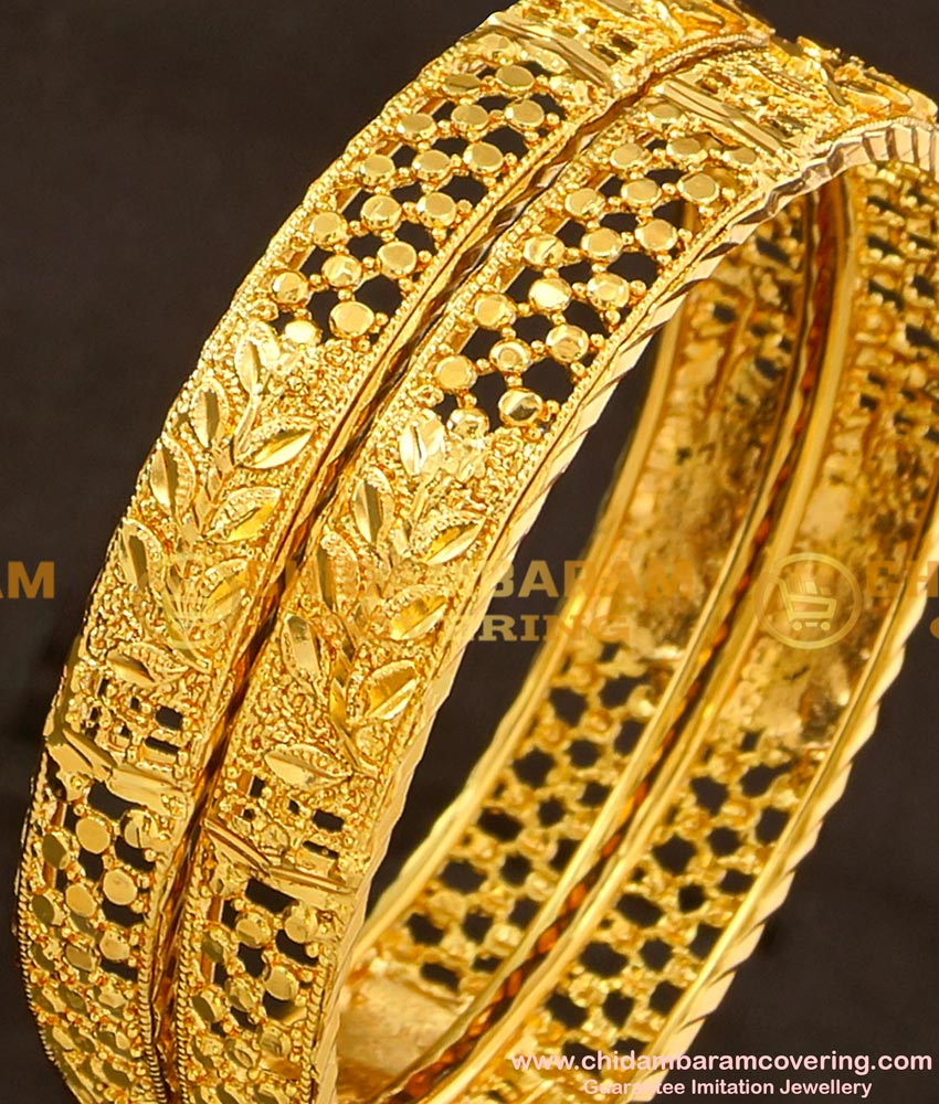BNG117 - 2.6 Size South Indian Designer Gold Finish Bangles Design Online