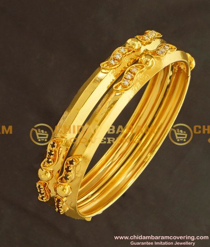 BNG127 - 2.6 Size Gold Look Stone Super Strong Gold Plated Bangles for Women 