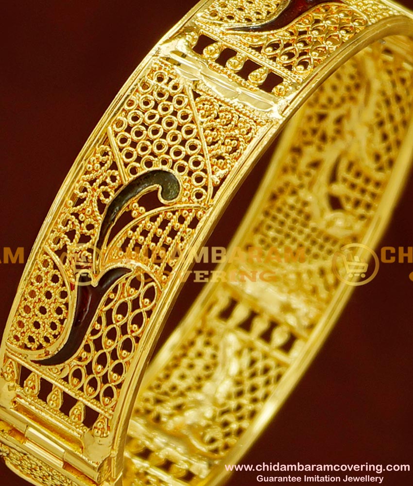 BNG164 - 2.6 Size Latest Beautiful Gold Design Enamel Coated Screw Type Single Bangle for Women/Girls