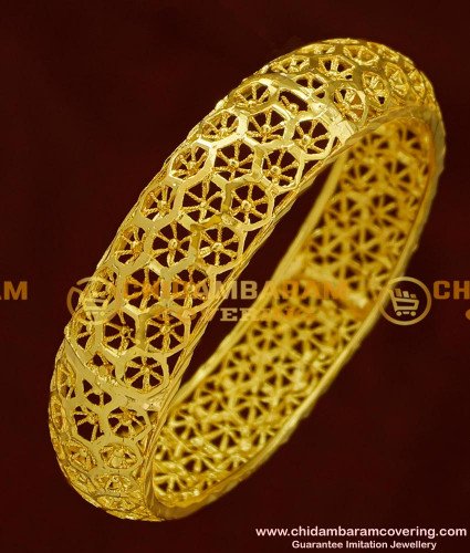 BNG165 - 2.4 Size 1 Gram Gold Party Wear Broad Single Piece Designer Bangle Collection Online 