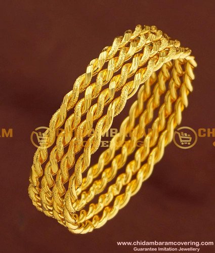 BNG169 - 2.8 Size Gold Plated Thick Metal Daily Wear Twisted Bangles Design 4 Pcs Set Bangles Online