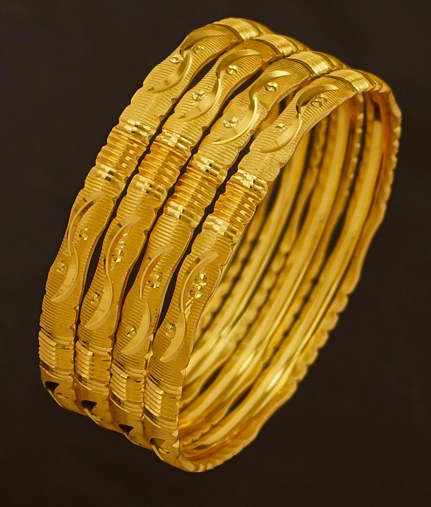 BNG193 - 2.4 Size Light Weight Gold Cutting Bangle Design Dye Gold Set Of 4 Pieces Bangle for Women