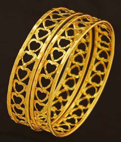 BNG205 - 2.8 Size Modern Light Weight Gold Bangles Designs Latest Heart Shape Bangles for Girls 