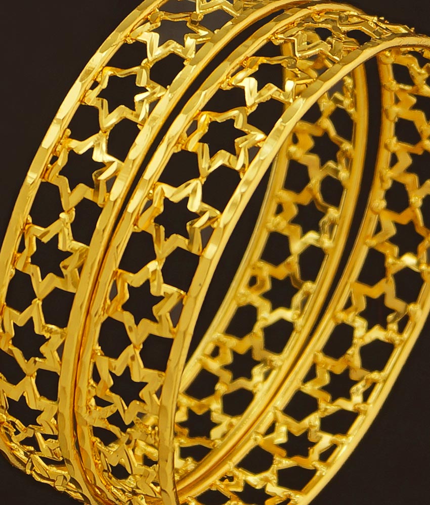 BNG207 - 2.6 Size New Arrival Light Weight Star Design One Gram Gold Bangles Buy Online