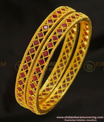 BNG223 - 2.8 Size Latest Gold Ruby Bangle Design Gold Plated Stone Bangles for Women