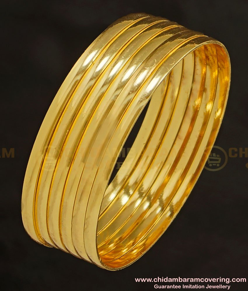 BNG238 - 2.8 Size Gold Plated Shiny Smooth Plain Gold Bangles Design for Daily Use Set Of 6 Pcs Imitation Bangles 