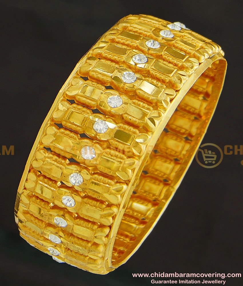 BNG243 -2.4 Size Latest Party Wear Gold Antique Look White Stone Single Kada Bangle 