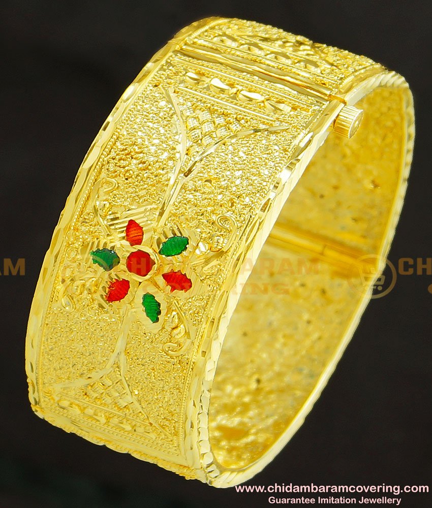 BNG245 -2.6 Size High Quality Enamel Forming Gold Plated Kada Screw Open Single Bangle Online