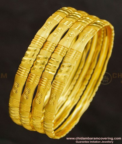 BNG266 - 2.4 Size Daily Use Gold Bangles Cutting Design Set Of 4 Pieces Bangle for Women