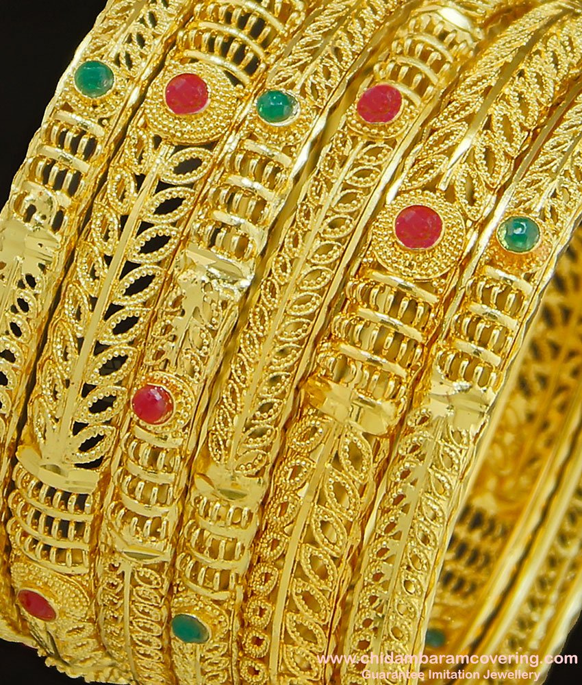 BNG289 - 2.6 Size Leaf Design Real Gold Colour Gold Forming Designer Wedding 6 Bangles Set Bridal Wear Bangles Offer Price