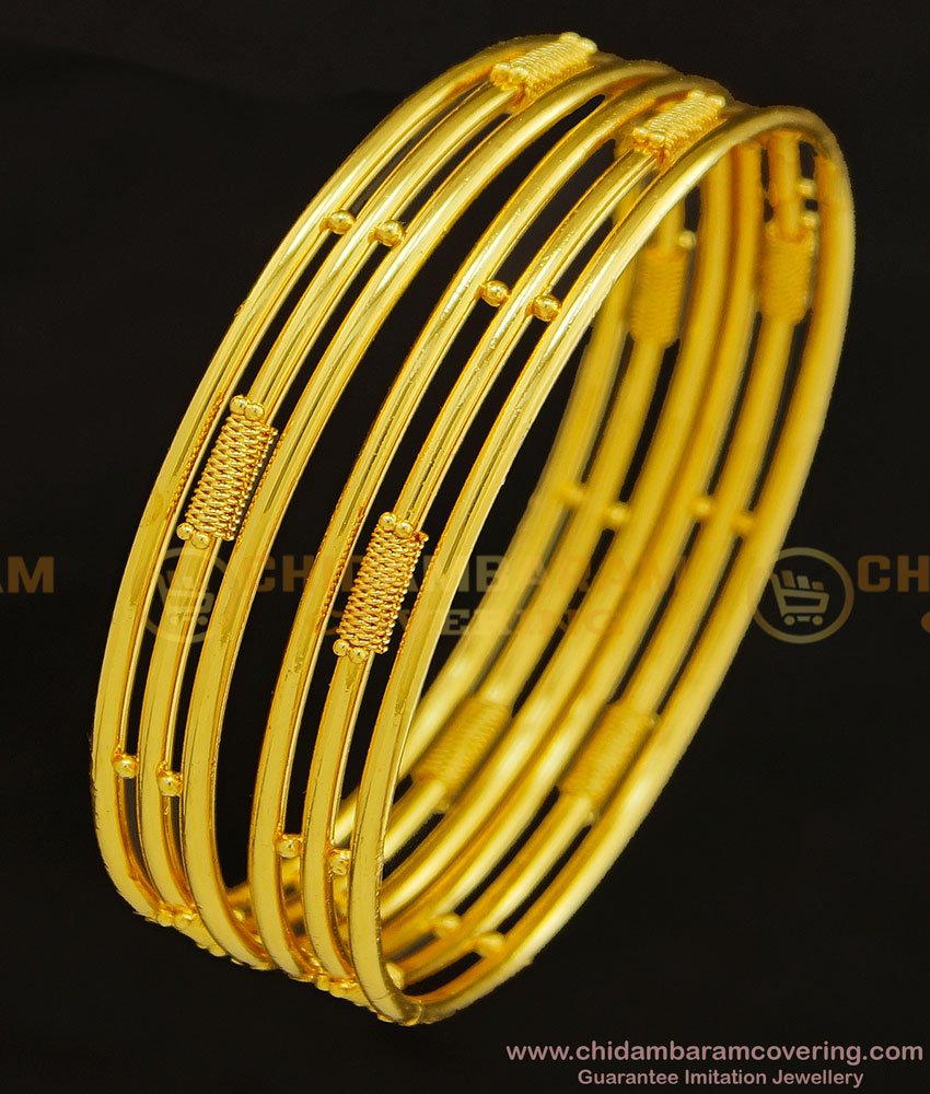BNG308 - 2.4 Size One Gram Gold Plated Daily Use Bangles Three Line Kambi Valayal Set Online