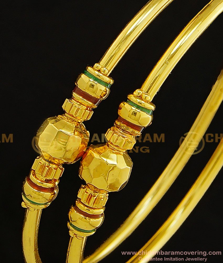 BNG310 - 2.6 Size New Model Golden Beads Kappu Design Chidambaram Covering Bangles at Best Price Online 