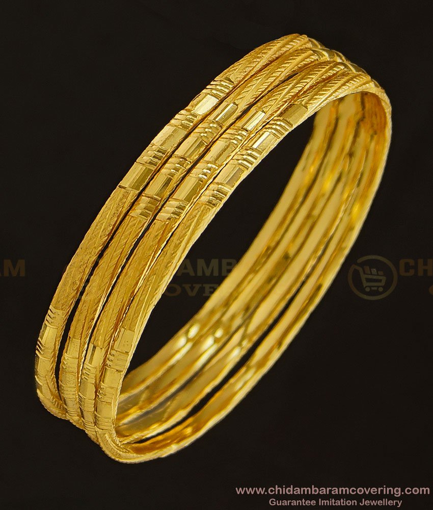 BNG345 - 2.8 Size Attractive Matt Finish Gold Look One Gram Gold Daily Wear Plain Bangles Set Buy Online