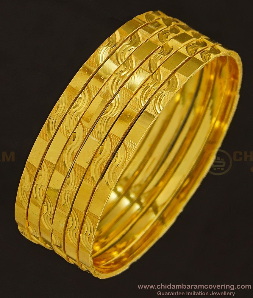 BNG347 - 2.8 Size Latest Collection Flat Design Real Gold Look Bangles Set Of 6 Bangles for Women