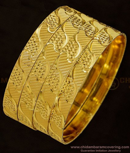 BNG353 - 2.4 Size Latest Gold Bangles Designs Self Design Broad Flat Bangles Set Of 4 Bangles  
