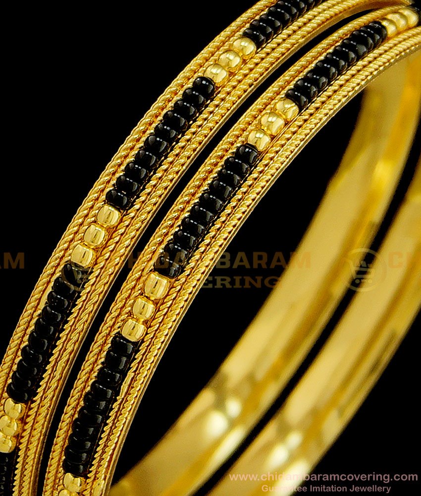 BNG375 - 2.8 Size Latest Gold Design Black Beads Bangle Gold Plated Karimani Bangles for Women