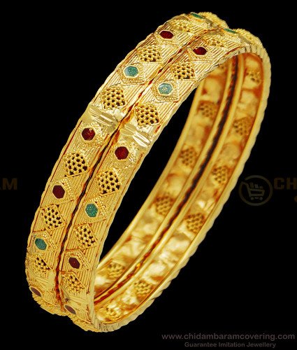 BNG414 - 2.10 Size New Bangles Collections Gold Plated Enamel Coating Model Bangles Online