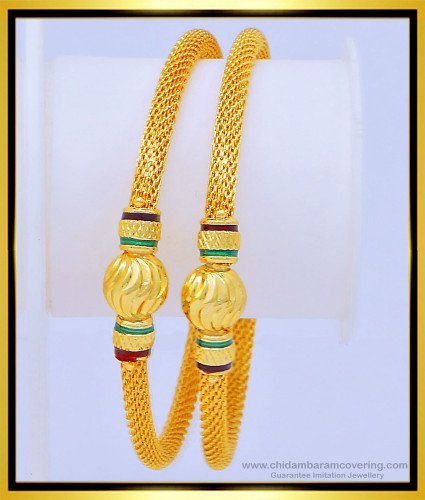 BNG427 - 2.2 Size Latest Party Wear Designer Net Type Enamel Bangles Gold Design Online  