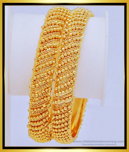 BNG429 - 2.4 Size Special Gold Design Golden Beads 1 Gram Guarantee Bangles for Wedding