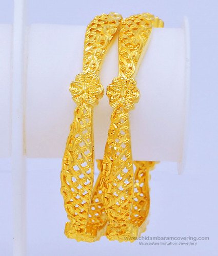 BNG445 - 2.8 Size Beautiful Real Gold Pattern Plain Flower Design Gold Forming Bangles for Women 