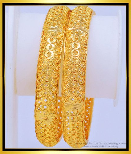 BNG460 - 2.8 Size One Gram Gold Bridal Wear Gold Look Bangles Designs Buy Online
