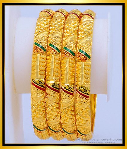 BNG476 - 2.8 Size Gold Design First Quality Gold Forming Enamel Heavy Bangles Set Of 4 Bangles  