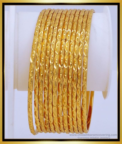 BNG485 - 2.6 Size South Indian Imitation Jewellery 12 Pieces Thin Bangles Set for Wedding 