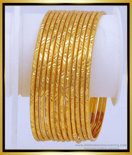BNG488 - 2.6 Size Bridal Wear Thin Gold Bangles Daily Use Valayal Design at Best Price 