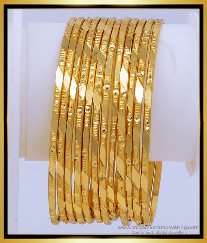BNG492 - 2.4 Size New Shiny Gold Look Bridal Wear 12 Pcs Indian Wedding Bangles Online 