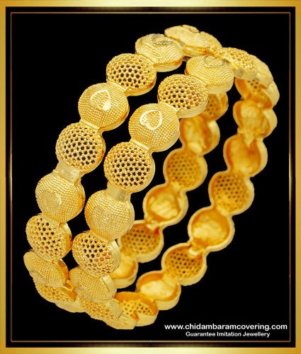 BNG509 - 2.6 Size Beautiful Party Wear Gold Pattern 1 Gram Gold Bangles Set Best Price Buy Online