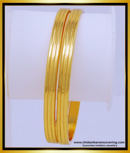 BNG536 - 2.8 Size Real Gold Design Plain Kambi Bangles Gold Plated Daily Wear Impon Valiyal