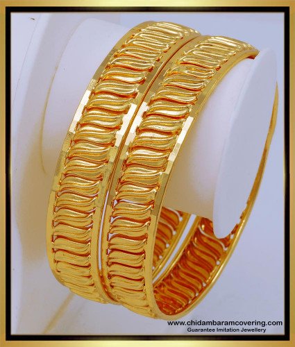 BNG550 - 2.10 Size Attractive One Gram Gold Bridal Wear Broad Gold Bangles Design for Ladies 